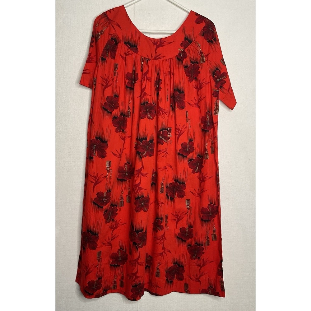 Vintage 60s Hawaiian MUUMUU‎ Hibiscus Floral DRESS Made in HONOLULU Size M